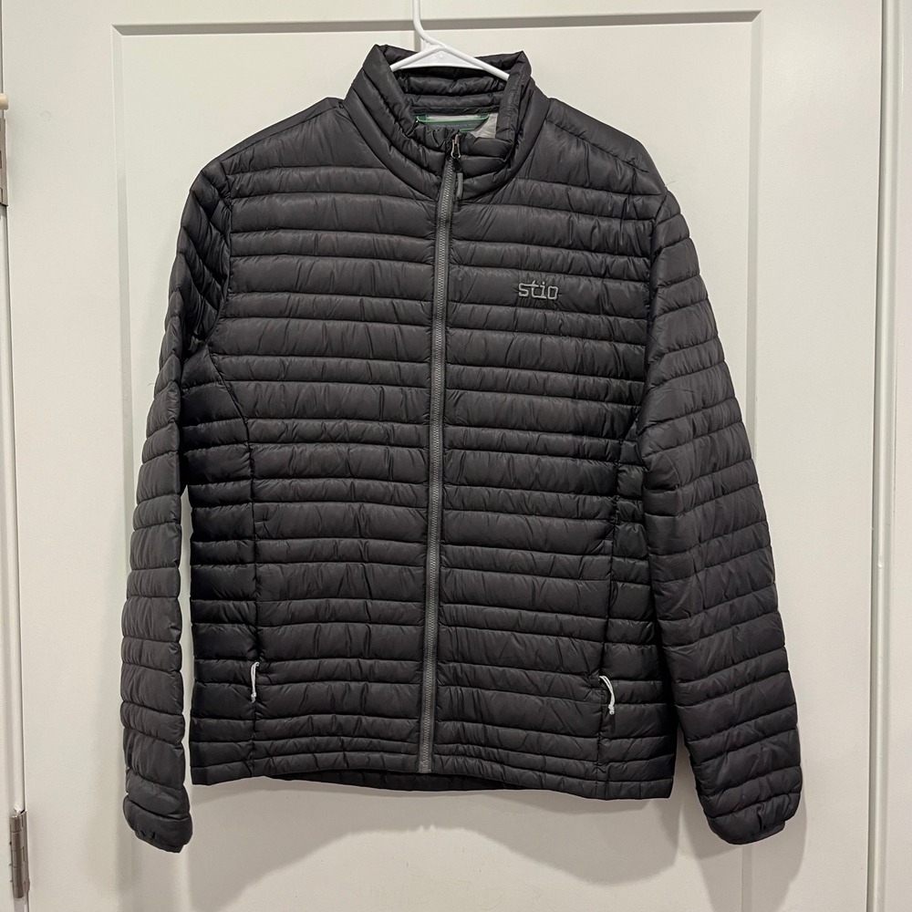 Stio Pinion Down Sweater Jacket Mens Medium Black Puffer Full Zip Lightweight